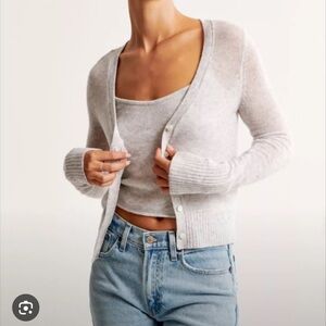 Abercrombie Light Grey Merino Wool-Blend Tank and Cardigan Set